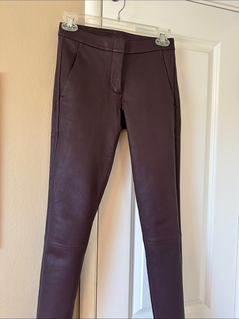 LANEIGE Women's Dark Plum Real Leather Ankle Pants